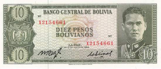 10 Bolivianos 1962 p.154a-16